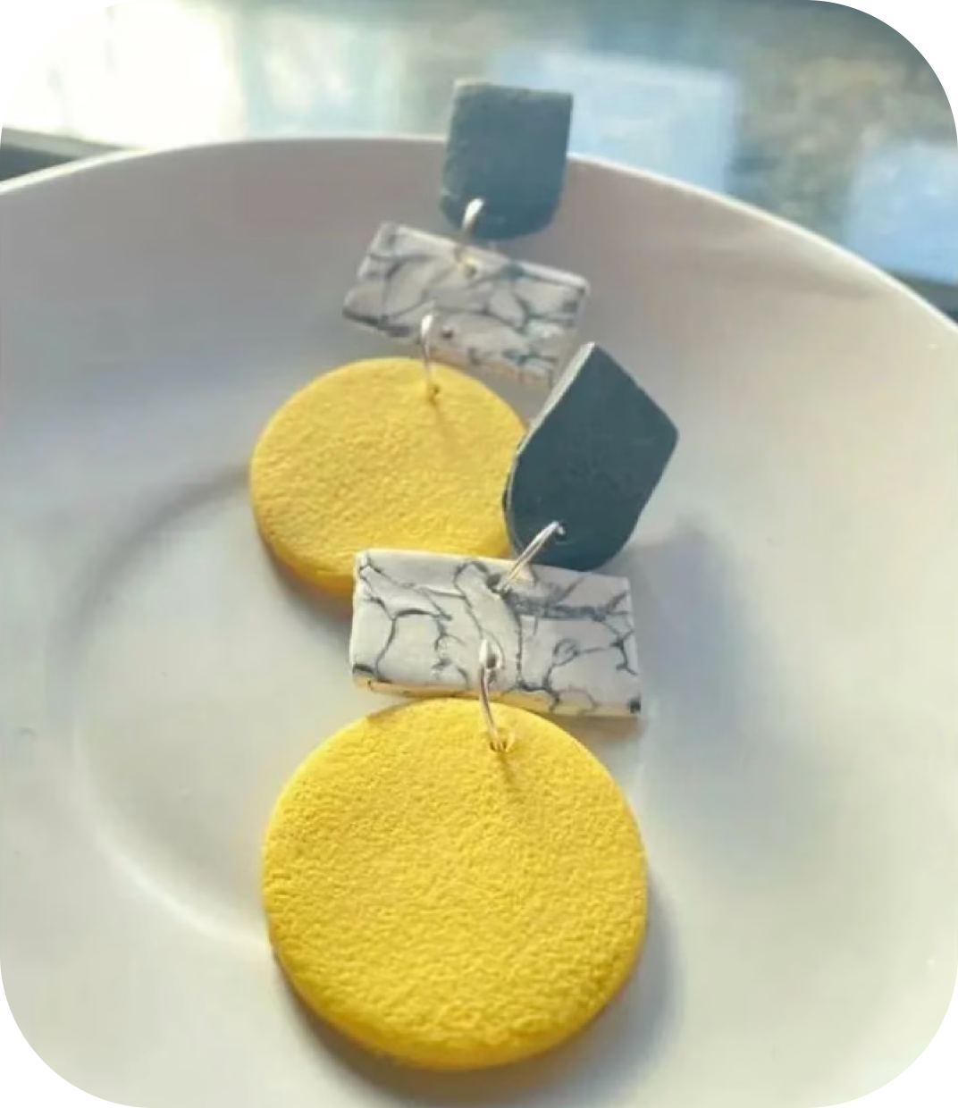 Yellow and marble earrings