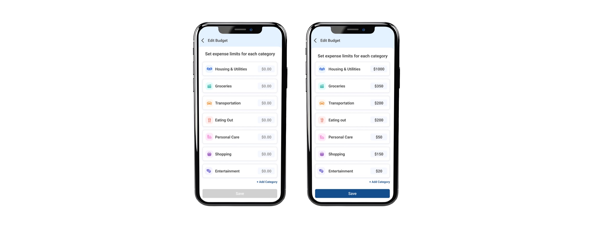 Screen 3 Budget Setting