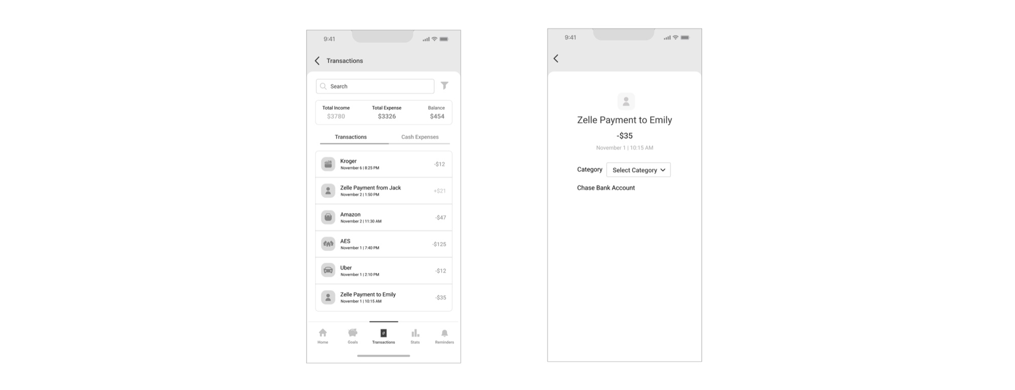 Mid-Fidelity Screen 3 Transaction Ledger